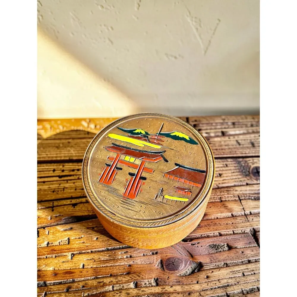 Vintage Japanese Wooden Coaster Set of 8 with Box | Made in Japan